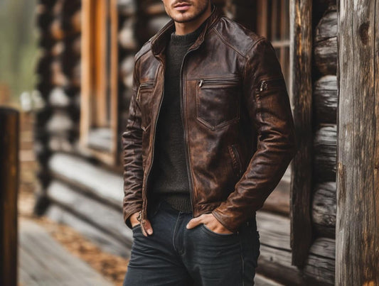 Brown Jacket Leather, Brown Slim Fit Jacket, Biker Leather Jacket, Handmade Bomber Jacket