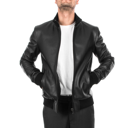 Slim fit Men soft genuine lambskin Bomber leather jacket color Back